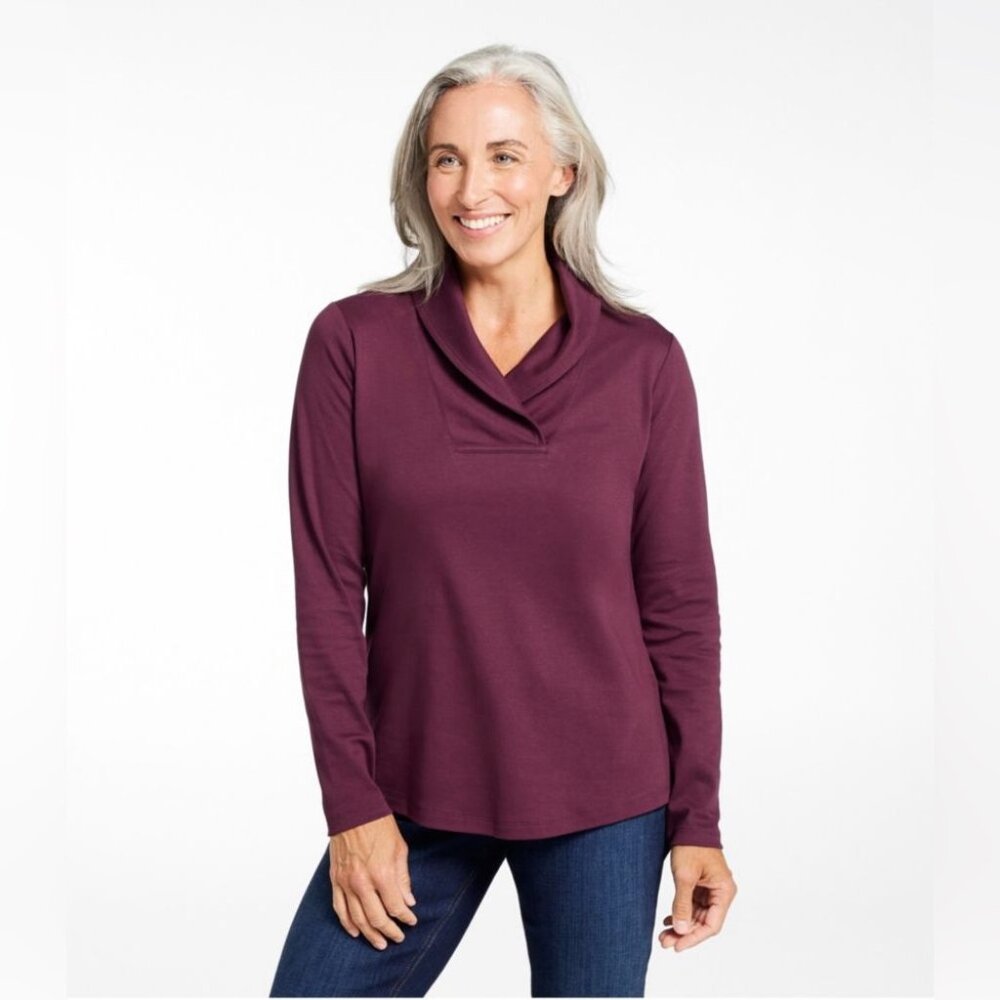 L.L Bean 100% Cotton Pullover Long-Sleeve Shawl Collar Crewneck